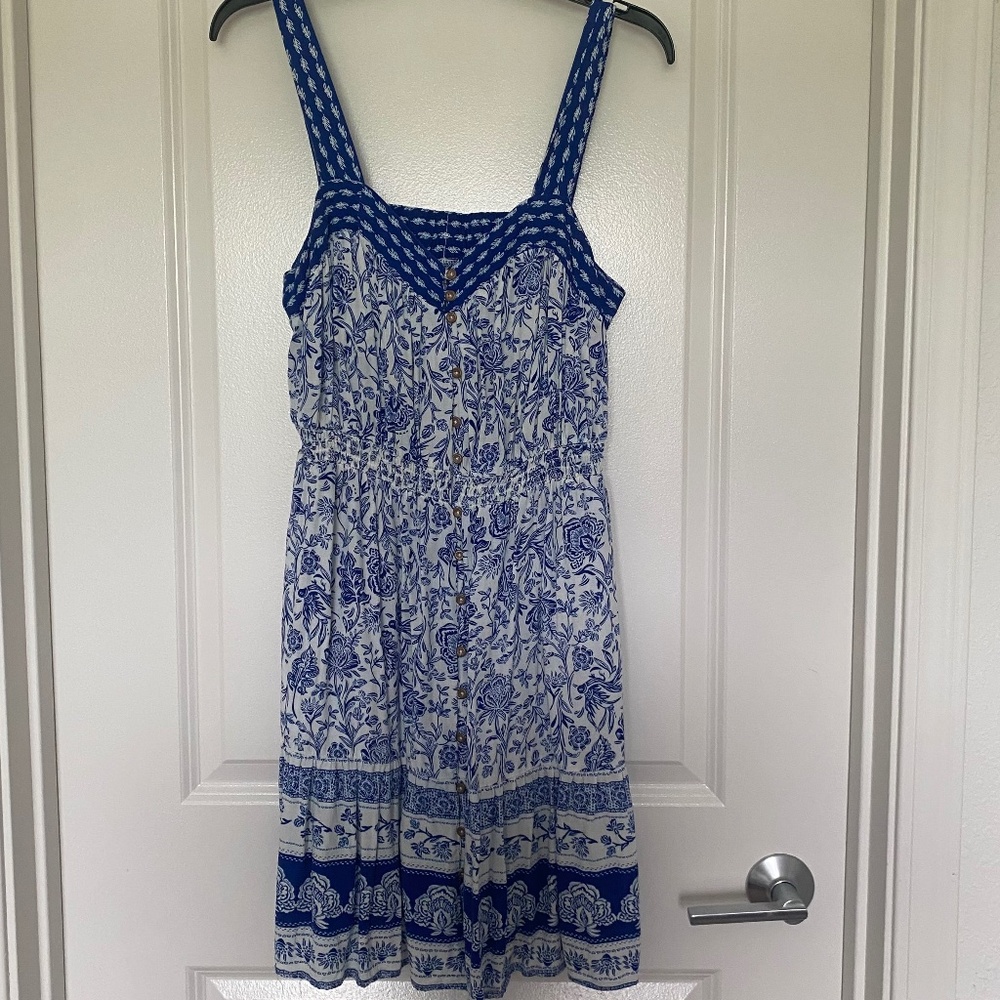 ☀️👗 Knox Rose Size M Dress w/ Pockets! Blue and White Floral Print 💐